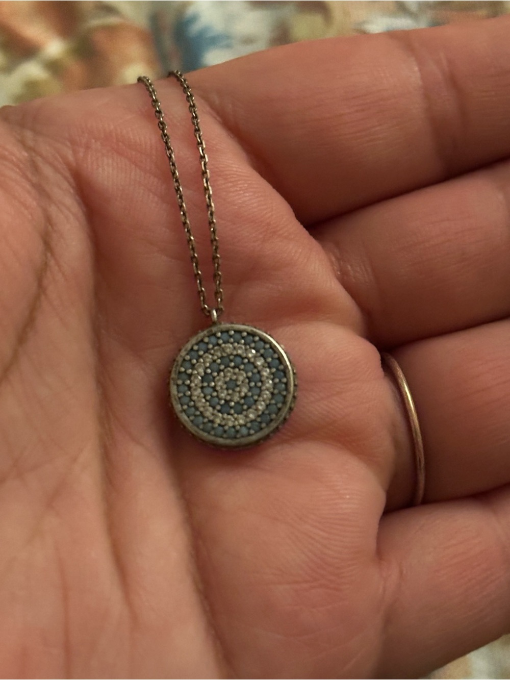 Blue Pave Circle Pendant Necklace - Women Jewelry